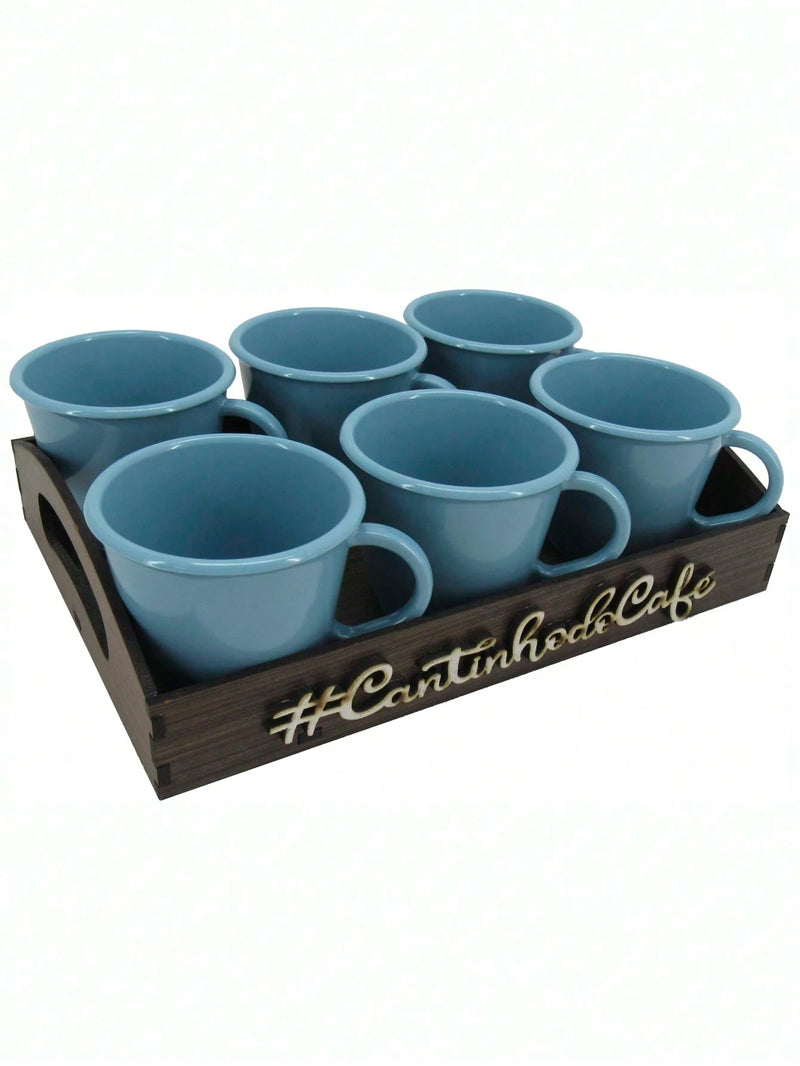 Kit 6 Xícaras Com Bandeja Cantinho do Café MDF