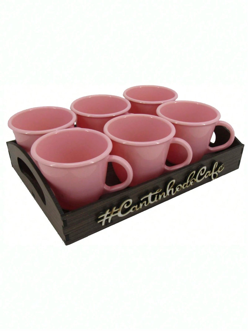 Kit 6 Xícaras Com Bandeja Cantinho do Café MDF