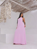 Vestido Longo Gola Alta Costas Nua