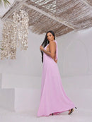 Vestido Longo Gola Alta Costas Nua