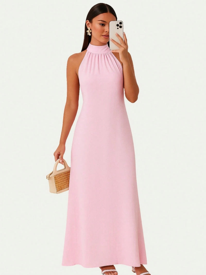 Vestido Longo Gola Alta Costas Nua