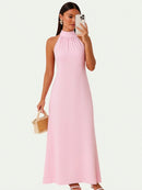 Vestido Longo Gola Alta Costas Nua