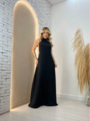 Vestido Longo Gola Alta Costas Nua