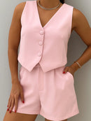 Conjunto Social Colete Botão Forrado e Short de Alfaiataria Feminino