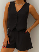 Conjunto Social Colete Botão Forrado e Short de Alfaiataria Feminino