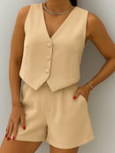 Conjunto Social Colete Botão Forrado e Short de Alfaiataria Feminino