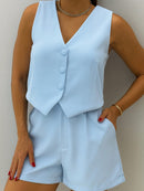 Conjunto Social Colete Botão Forrado e Short de Alfaiataria Feminino