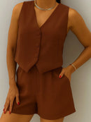 Conjunto Social Colete Botão Forrado e Short de Alfaiataria Feminino