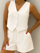 Conjunto Social Colete Botão Forrado e Short de Alfaiataria Feminino