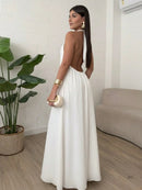 Vestido Longo Gola Alta Costas Nua