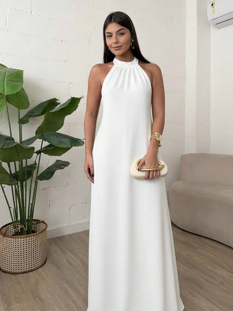 Vestido Longo Gola Alta Costas Nua