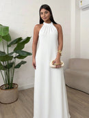 Vestido Longo Gola Alta Costas Nua