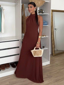 Vestido Longo Gola Alta Costas Nua