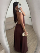 Vestido Longo Gola Alta Costas Nua