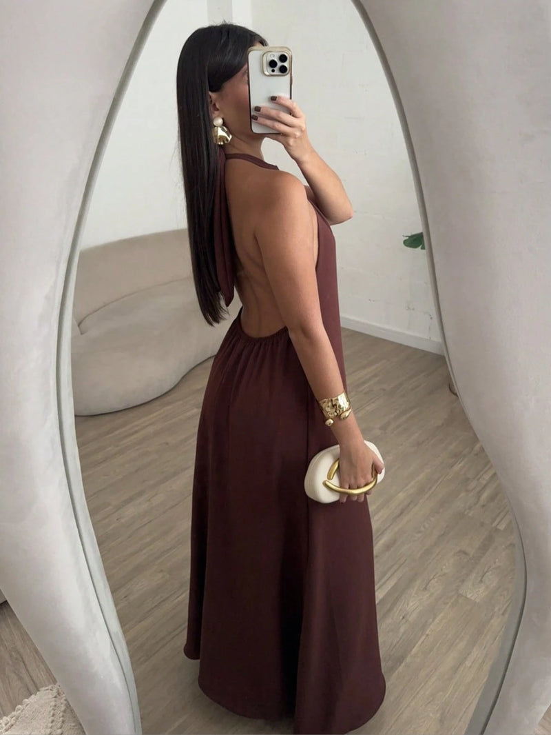 Vestido Longo Gola Alta Costas Nua