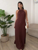 Vestido Longo Gola Alta Costas Nua