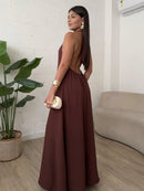 Vestido Longo Gola Alta Costas Nua