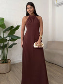 Vestido Longo Gola Alta Costas Nua