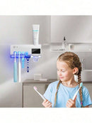 Dispenser Automático de Pasta de Dente Com Suporte Para Escovas de Dente e Esterilizador U Recarregável 