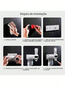 Dispenser Automático de Pasta de Dente Com Suporte Para Escovas de Dente e Esterilizador U Recarregável 