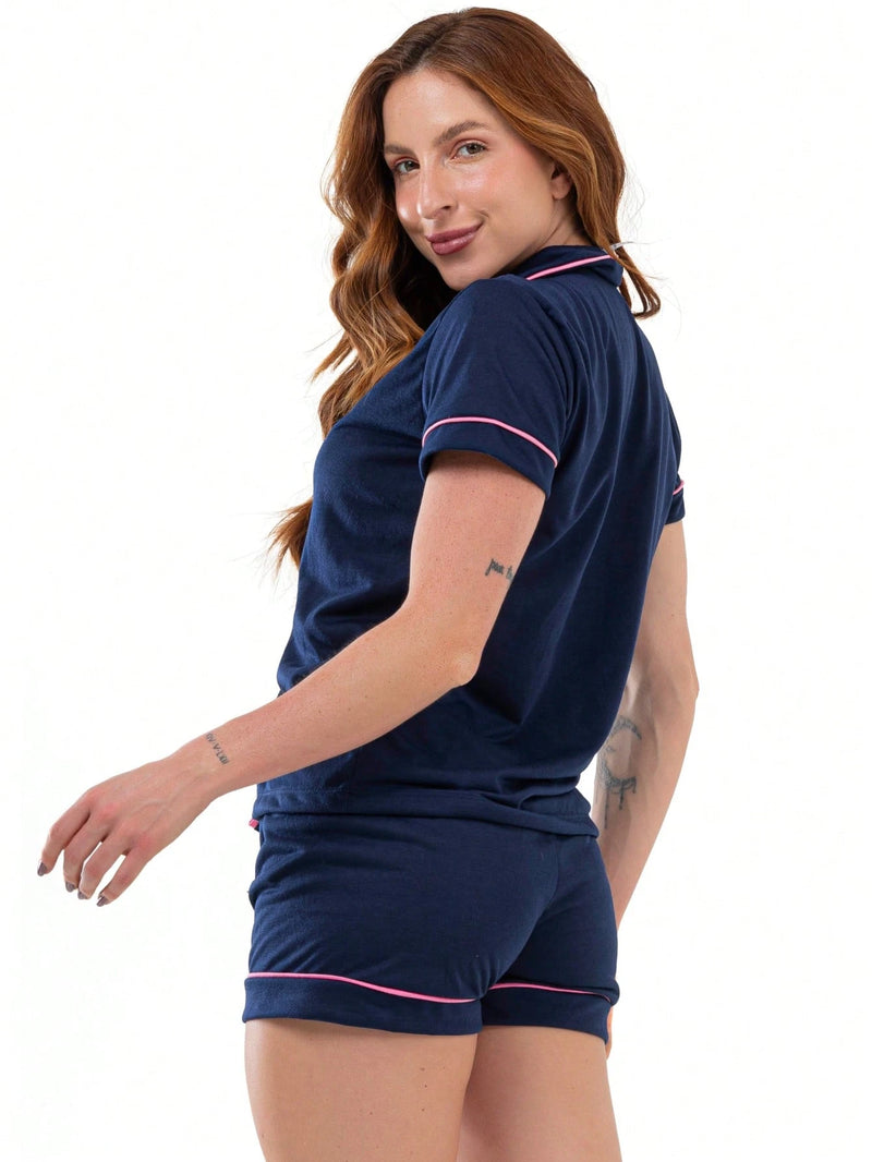 Bravaa Store Pijama Feminino Gola Curto Botão Amamentação Pós Cirúrgico Blogueira 041